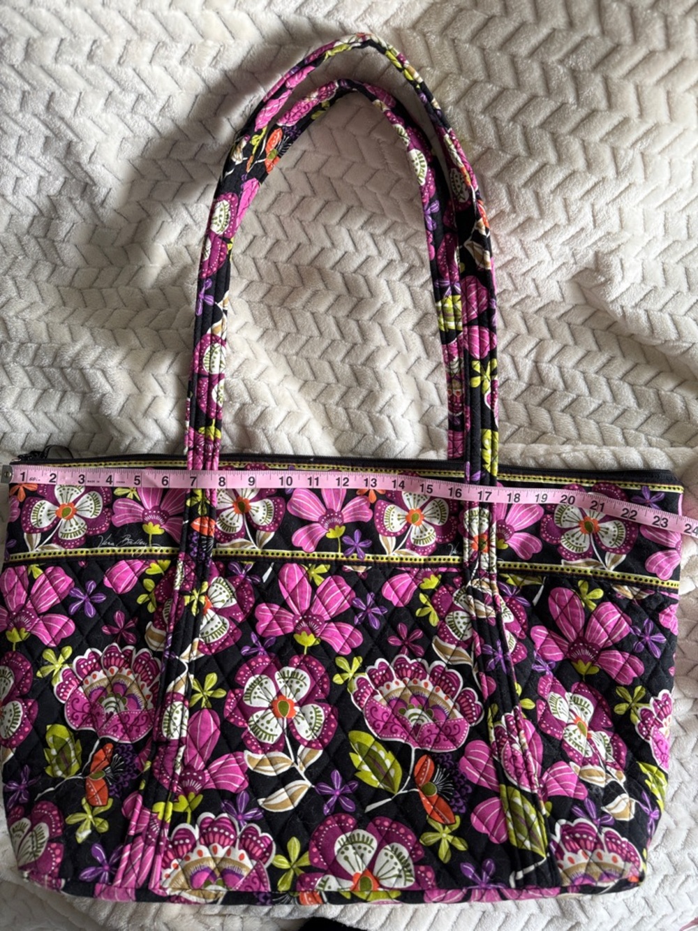Vera Bradley Black Quilted Tote with Pink Floral Print
